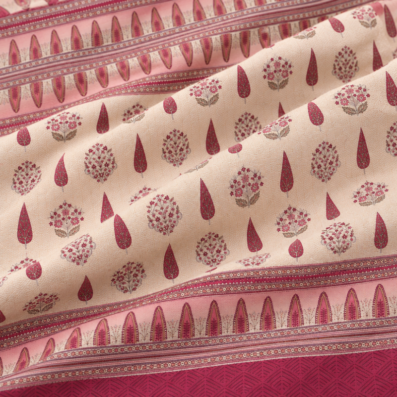 Sarv Bahar Pink cotton king size bedsheet - close-up of print