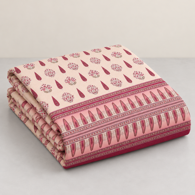 Sarv Bahar Pink cotton king size bedsheet - folded set