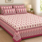 Sarv Bahar Pink cotton king size bedsheet - front view