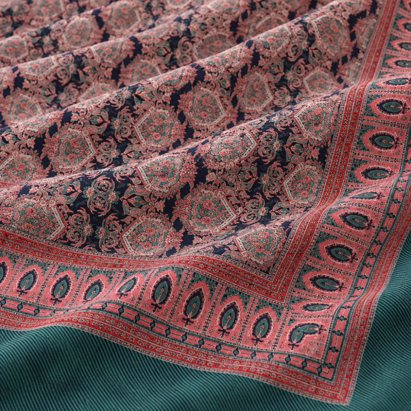 Rani Mehrab Navy cotton king size bedsheet - close-up of print