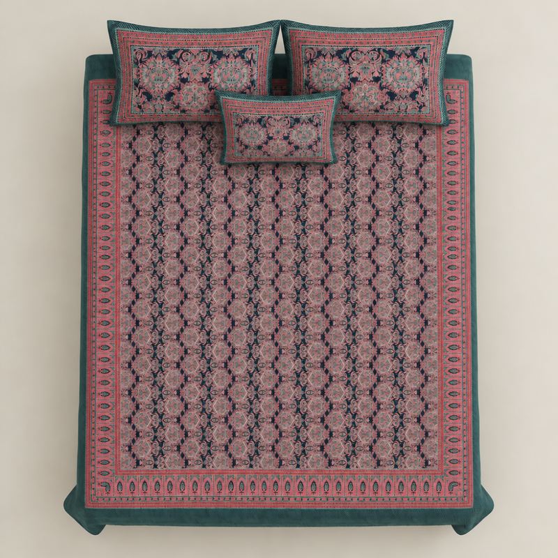 Rani Mehrab Navy cotton king size bedsheet - overhead view