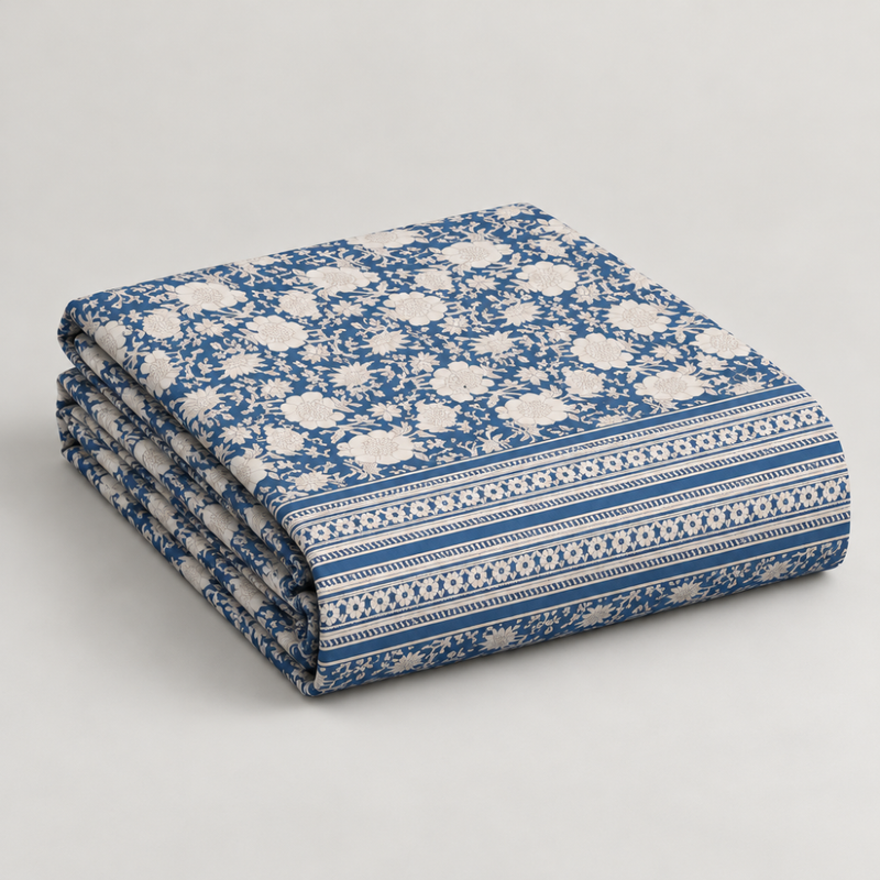Mahal Jaal Blue cotton king size bedsheet - folded set