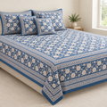 Mahal Jaal Blue cotton king size bedsheet - front view