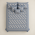 Mahal Jaal Blue cotton king size bedsheet - overhead view