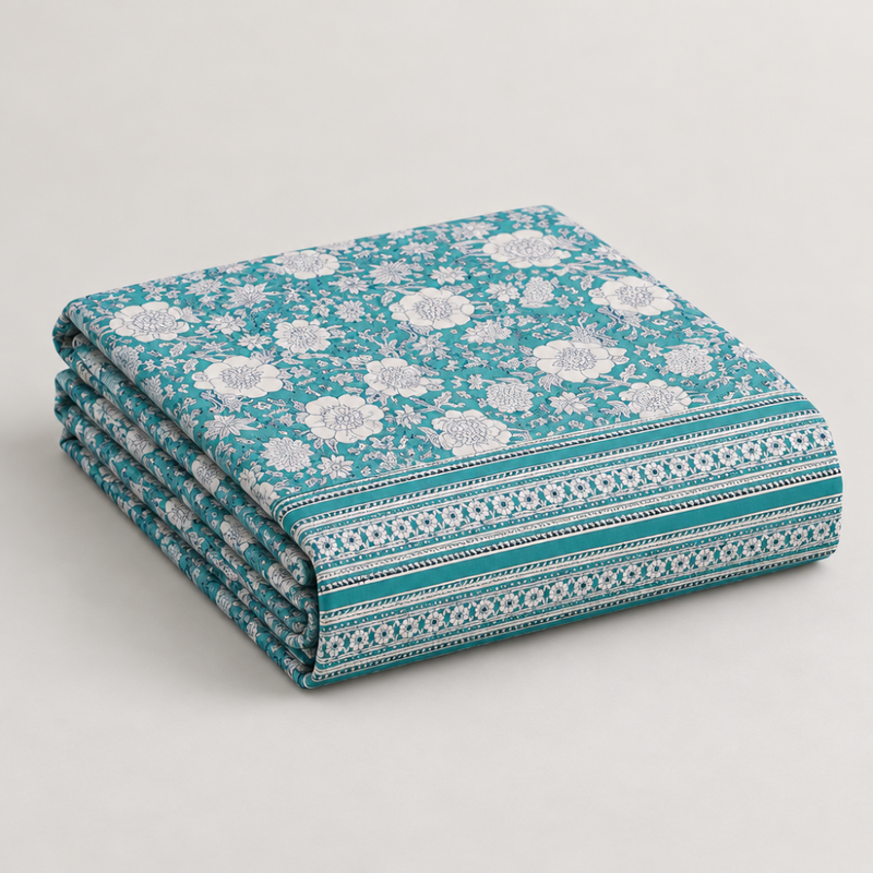 Mahal Jaal Teal cotton king size bedsheet - folded set