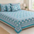 Mahal Jaal Teal cotton king size bedsheet - front view