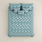 Mahal Jaal Teal cotton king size bedsheet - overhead view