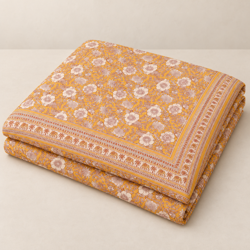 Mahal Jaal Mustard cotton king size bedsheet - folded set