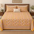 Mahal Jaal Mustard cotton king size bedsheet - front view