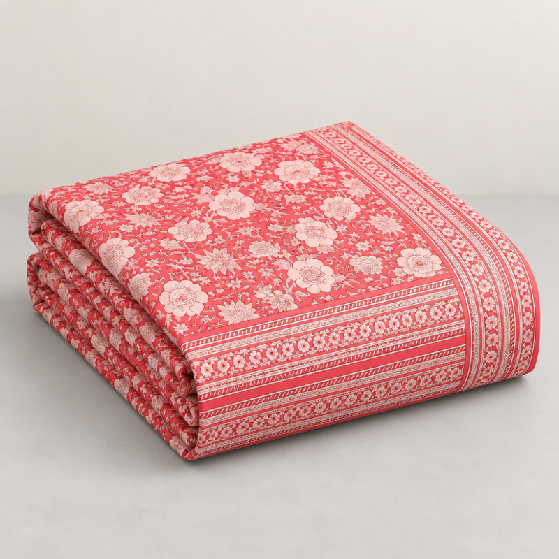 Mahal Jaal Coral cotton king size bedsheet - folded set