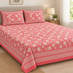 Mahal Jaal Coral cotton king size bedsheet - front view
