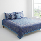 Gulshan Bahar Blue cotton king size bedsheet -front view