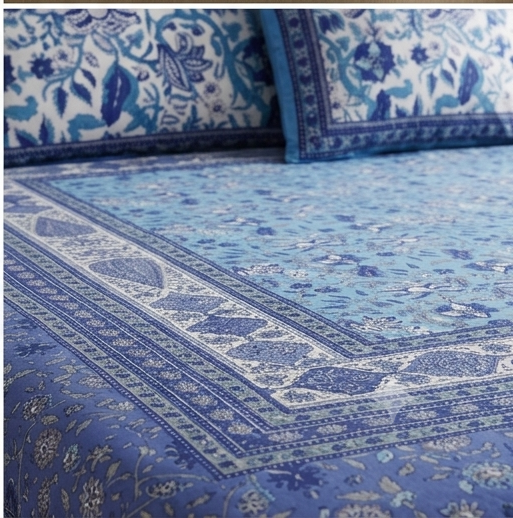 Gulshan Bahar Blue cotton king size bedsheet - folded view