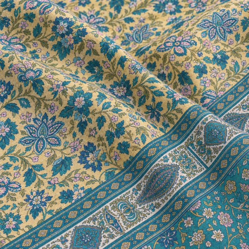 Gulshan Bahar Teal cotton king size bedsheet - close-up of print