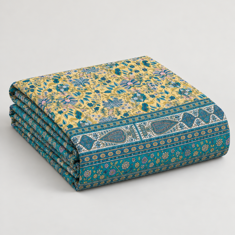 Gulshan Bahar Teal cotton king size bedsheet - folded set