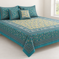 Gulshan Bahar Teal cotton king size bedsheet - front view