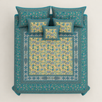 Gulshan Bahar Teal cotton king size bedsheet - overhead view