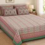 Rani Mehrab Sage Green cotton king size bedsheet - front view
