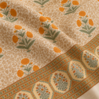 Genda Bagh Marigold cotton king size bedsheet - close-up of print