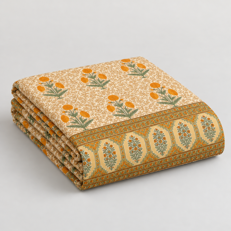Genda Bagh Marigold cotton king size bedsheet - folded set