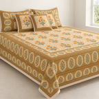 Genda Bagh Marigold cotton king size bedsheet - front view
