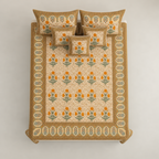 Genda Bagh Marigold cotton king size bedsheet - overhead view
