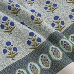 Genda Bagh Blue cotton king size bedsheet - close-up of print