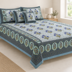 Genda Bagh Blue cotton king size bedsheet - front view