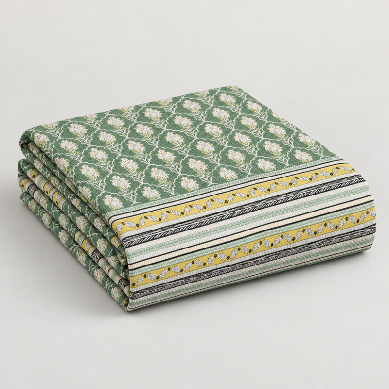 Shahi Buti Green cotton king size bedsheet - folded set