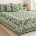 Shahi Buti Green cotton king size bedsheet - front view