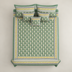 Shahi Buti Green cotton king size bedsheet - overhead view