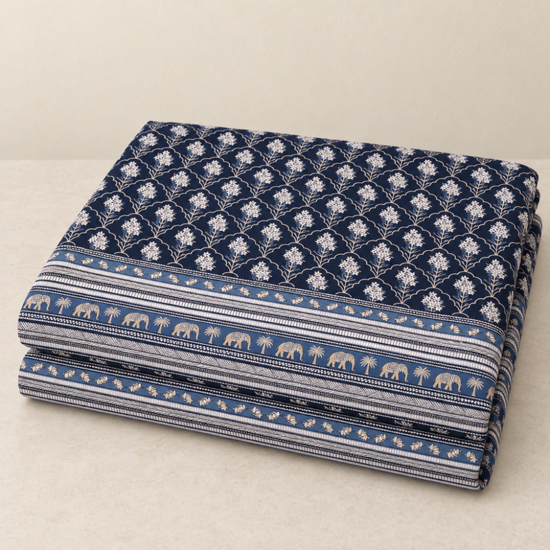 Shahi Buti Navy cotton king size bedsheet - folded set