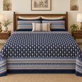 Shahi Buti Navy cotton king size bedsheet - front view