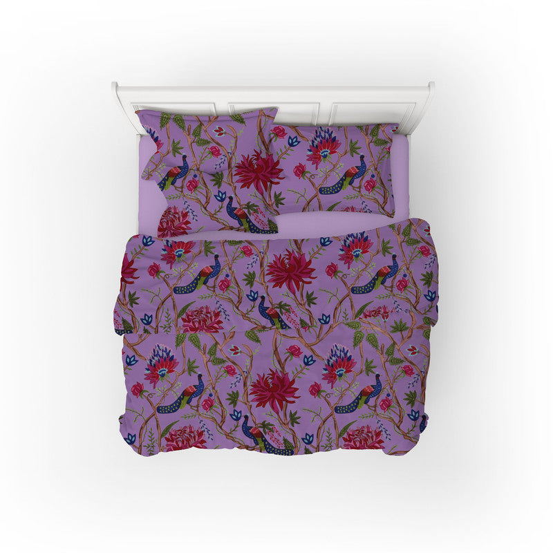 Indian Peacock cotton velvet bedcover in Amethyst Orchid