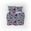 Indian Peacock cotton velvet bedcover in Cerulean