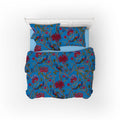 Indian Peacock cotton velvet bedcover in French Blue
