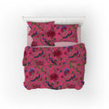 Indian Peacock cotton velvet bedcover in Raspberry