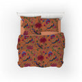 Indian Peacock cotton velvet bedcover in Rust