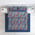 Chirping Bird cotton velvet bedcover in Cerulean