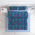 Chirping Bird cotton velvet bedcover in French Blue