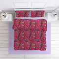 Chirping Bird cotton velvet bedcover in Raspberry