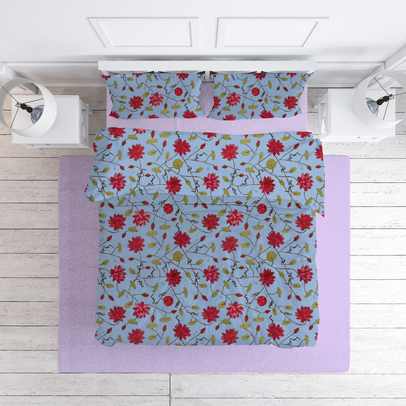 Lotus cotton velvet bedcover in Cerulean