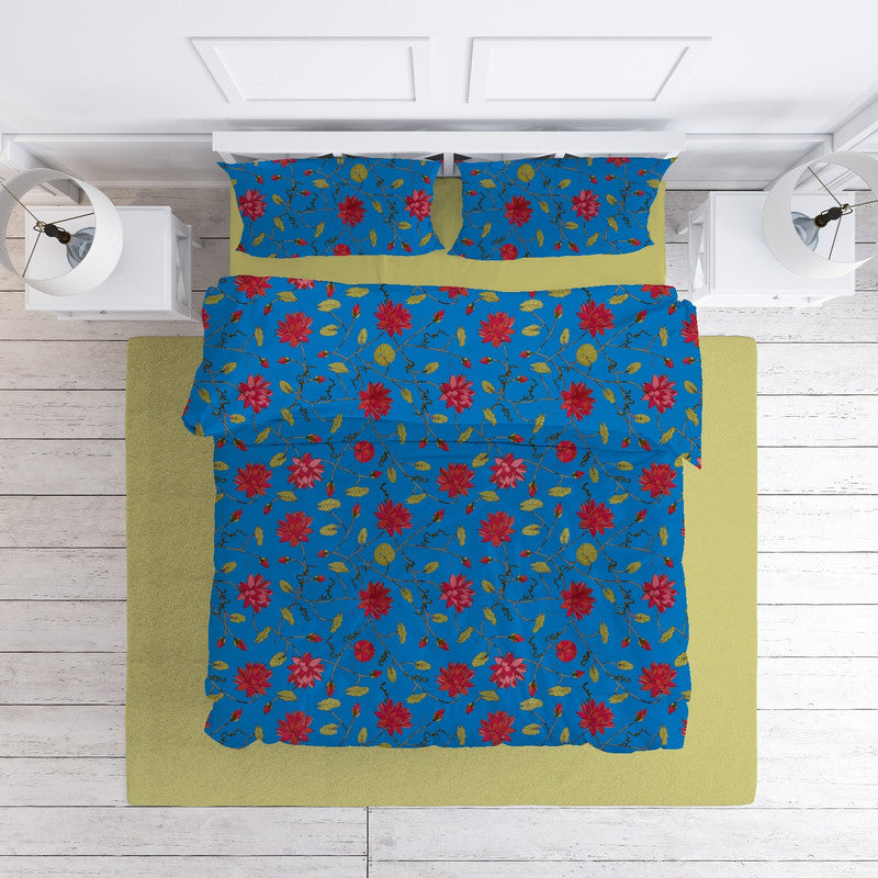 Lotus cotton velvet bedcover in French Blue