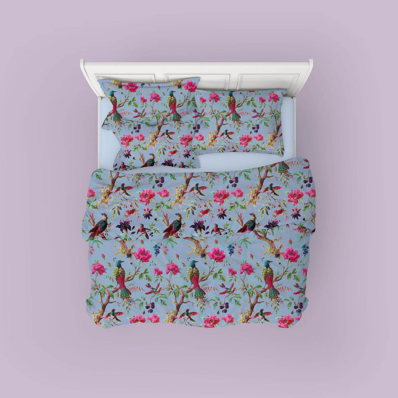 Paradise cotton velvet bedcover in Cerulean