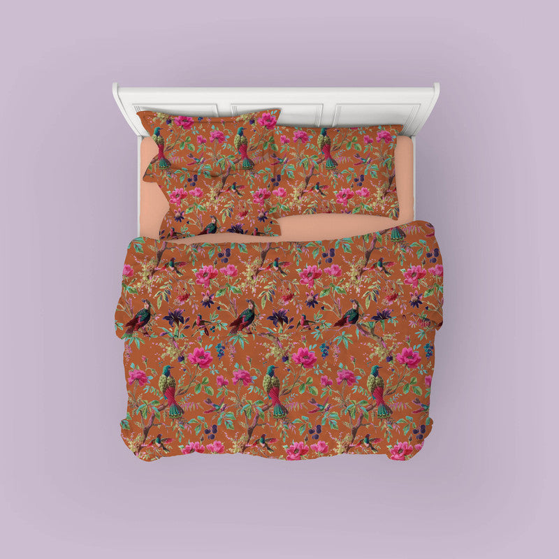 Paradise cotton velvet bedcover in Rust