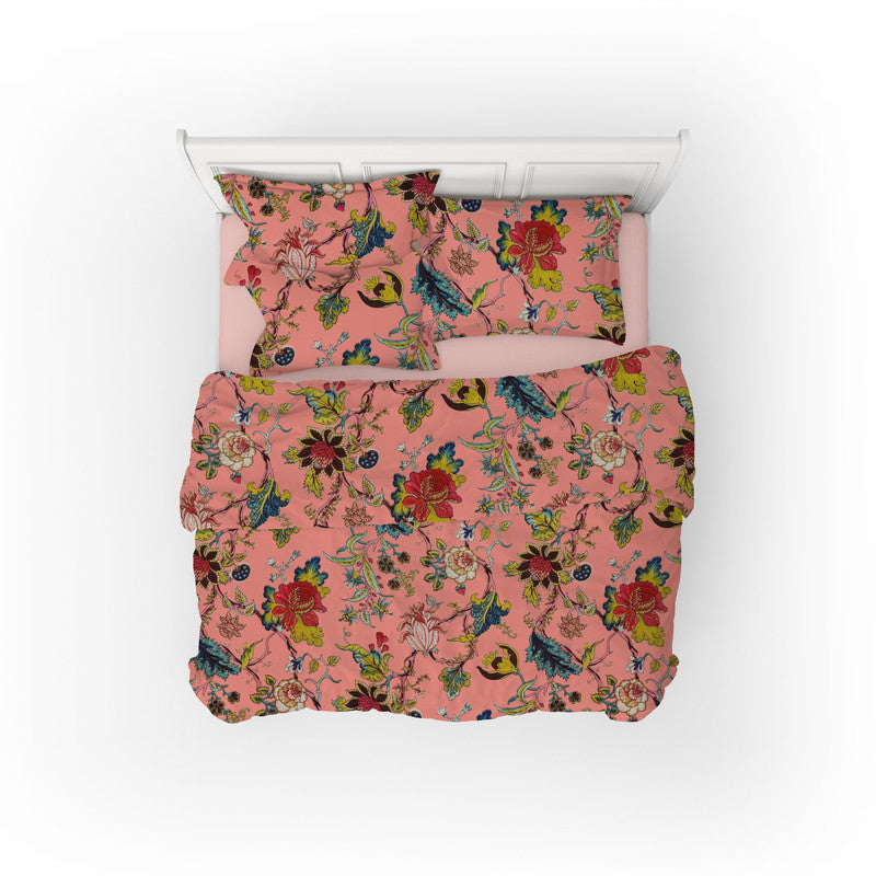 Tree of Life cotton velvet bedcover in Burnt Coral