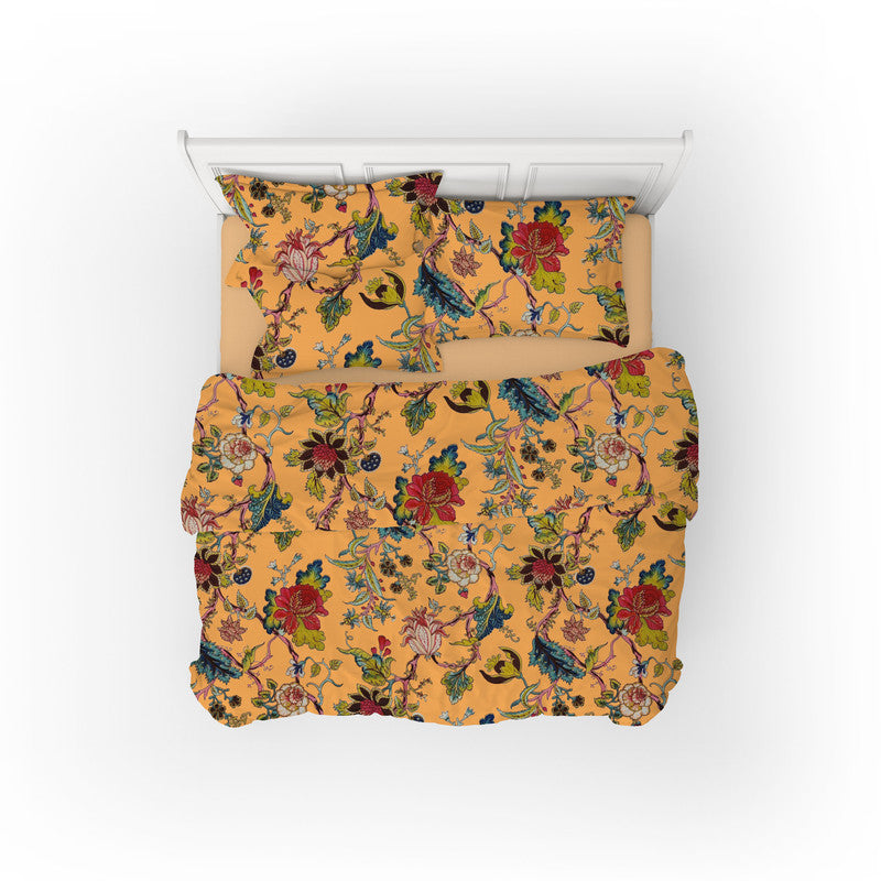 Tree of Life cotton velvet bedcover in Marigold