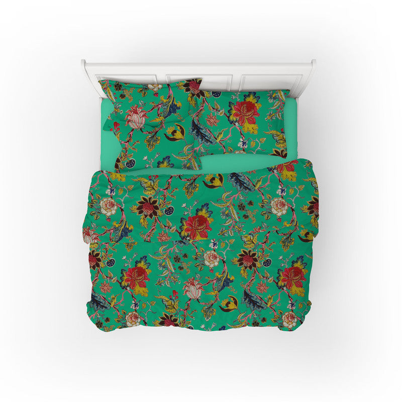 Tree of Life cotton velvet bedcover in Mint