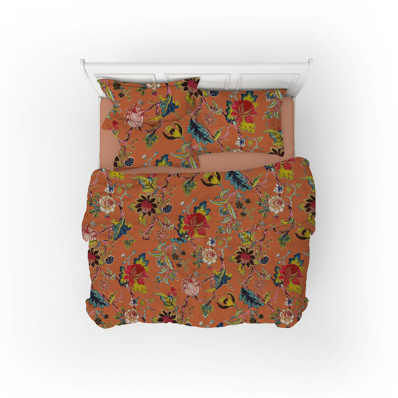 Tree of Life cotton velvet bedcover in Rust