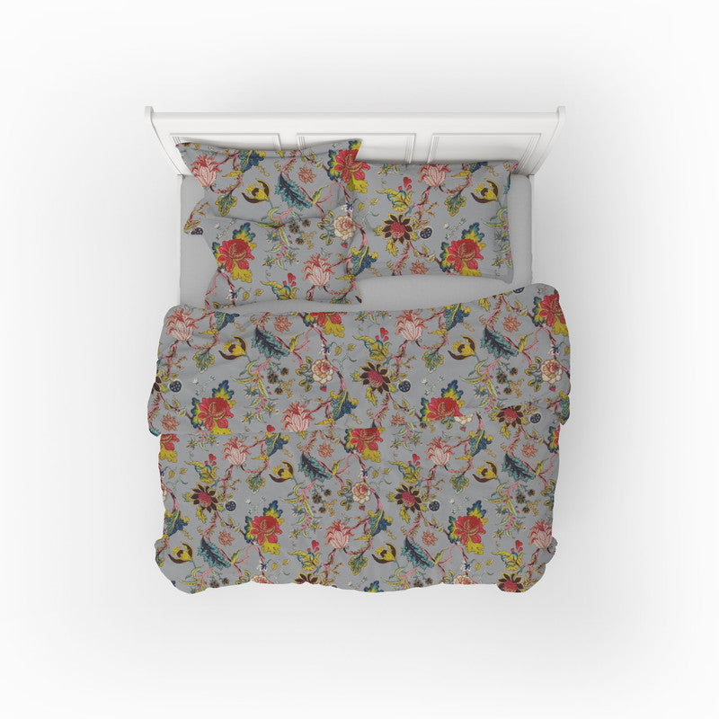 Tree of Life cotton velvet bedcover in Ultimate Gray